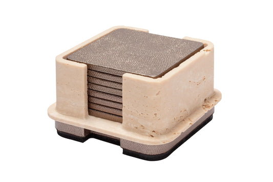 x Glenn Sestig Lloyd Leather and Marble Coaster Holder with 8 Coasters