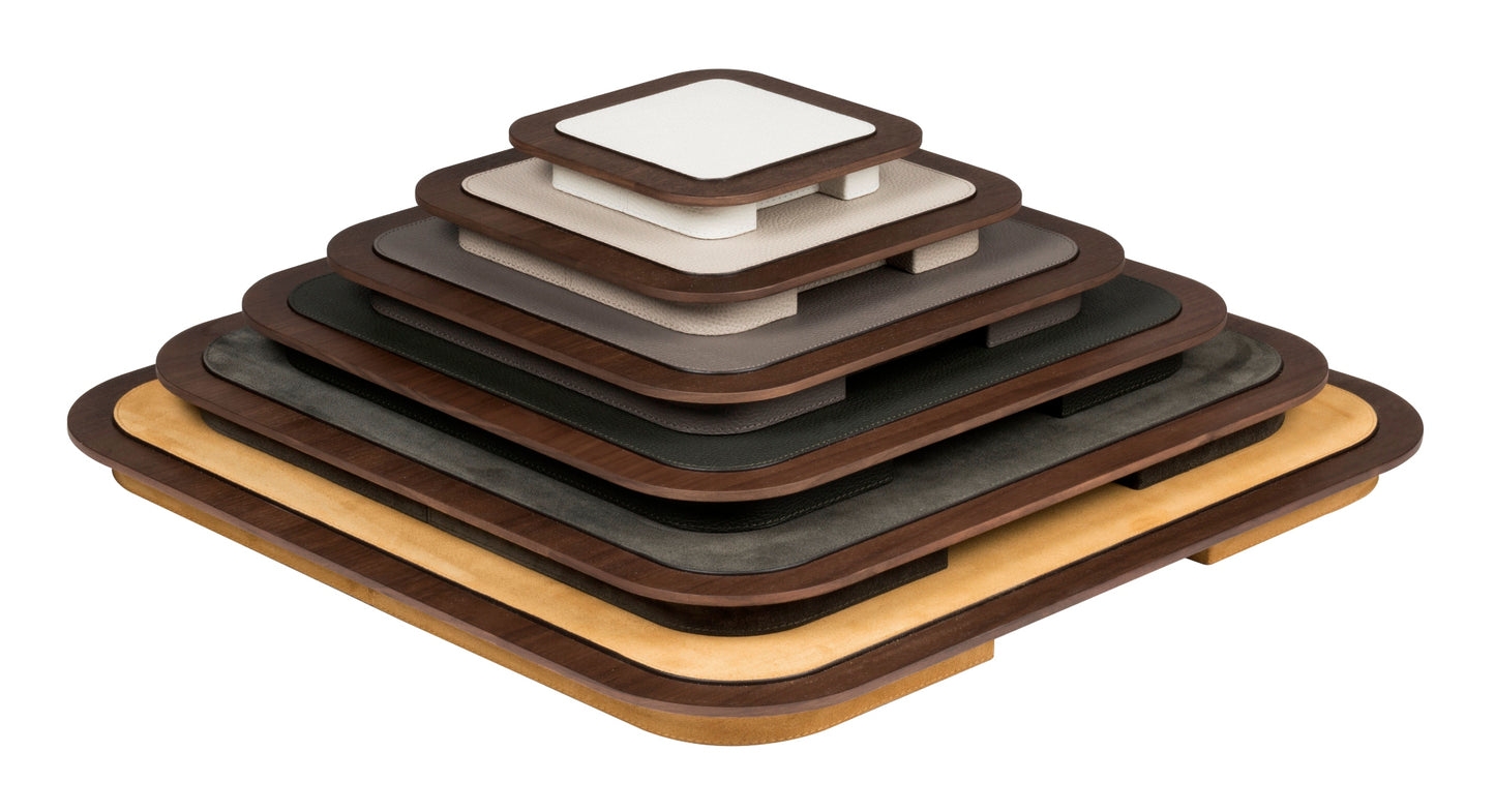 Giobagnara x Glenn Sestig Lloyd Tray | Partially leather-covered wood structure with walnut or wenge wood finish | Elegant and contemporary design | Home Decor and Serveware | 2Jour Concierge, your luxury lifestyle shop