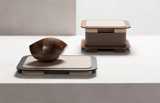 x Glenn Sestig Lloyd Tray: Leather-Covered Wood n°3, Rectangular