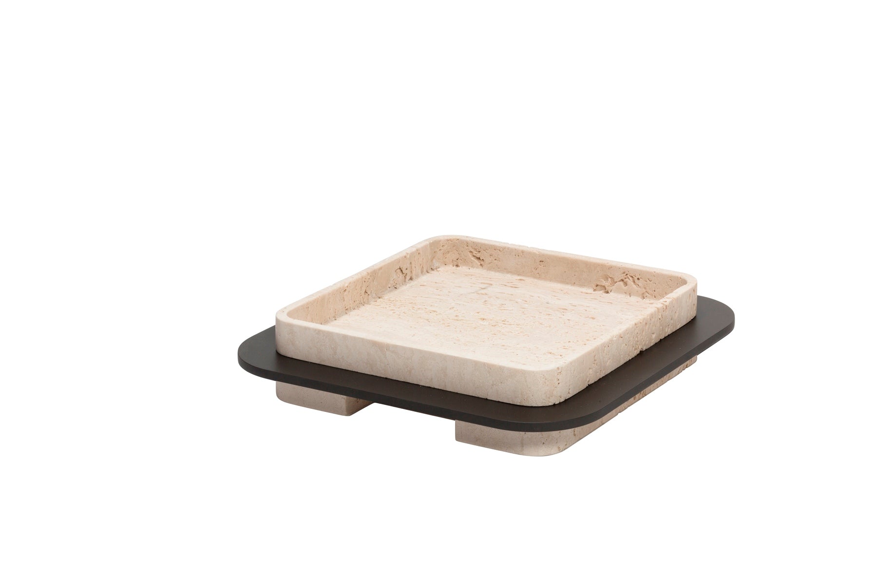 Giobagnara x Glenn Sestig Lloyd Marble Tray with Frame | Travertine structure with a brushed burnished bronze frame | Luxurious and sophisticated design | Home Decor and Serveware | 2Jour Concierge, your luxury lifestyle shop