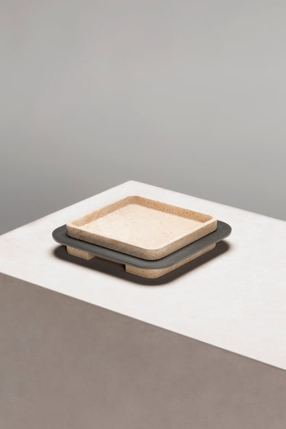 Giobagnara x Glenn Sestig Lloyd Marble Tray with Frame | Travertine structure with a brushed burnished bronze frame | Luxurious and sophisticated design | Home Decor and Serveware | 2Jour Concierge, your luxury lifestyle shop