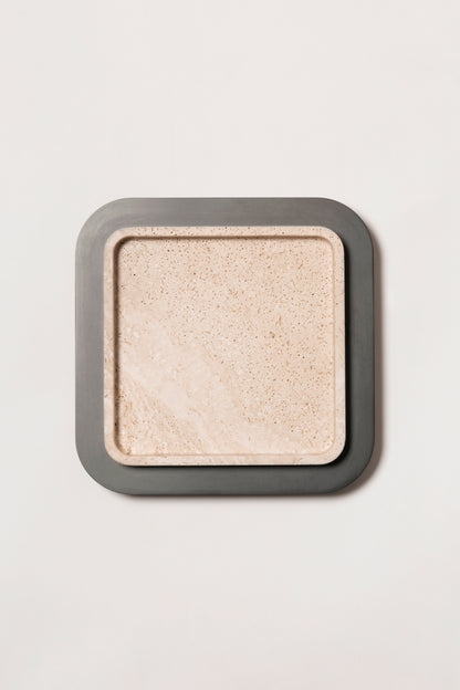 Giobagnara x Glenn Sestig Lloyd Marble Tray with Frame | Travertine structure with a brushed burnished bronze frame | Luxurious and sophisticated design | Home Decor and Serveware | 2Jour Concierge, your luxury lifestyle shop