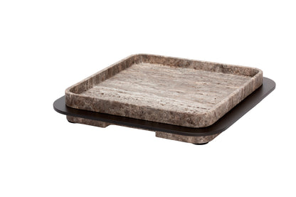 Giobagnara x Glenn Sestig Lloyd Marble Tray with Frame | Travertine structure with a brushed burnished bronze frame | Luxurious and sophisticated design | Home Decor and Serveware | 2Jour Concierge, your luxury lifestyle shop