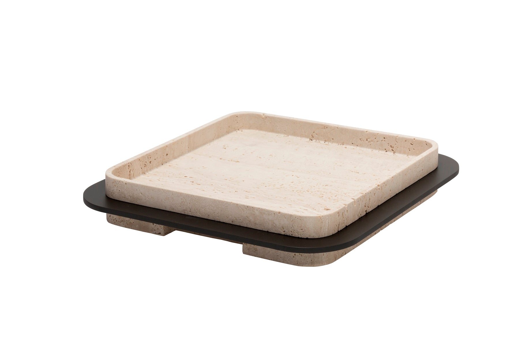 Giobagnara x Glenn Sestig Lloyd Marble Tray with Frame | Travertine structure with a brushed burnished bronze frame | Luxurious and sophisticated design | Home Decor and Serveware | 2Jour Concierge, your luxury lifestyle shop