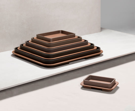 Giobagnara x Glenn Sestig Lloyd Tray with Frame | Partially leather-covered wood structure with walnut or wenge wood finish | Custom sizes available upon request | Sleek and elegant design | Home Decor and Serveware | 2Jour Concierge, your luxury lifestyle shop