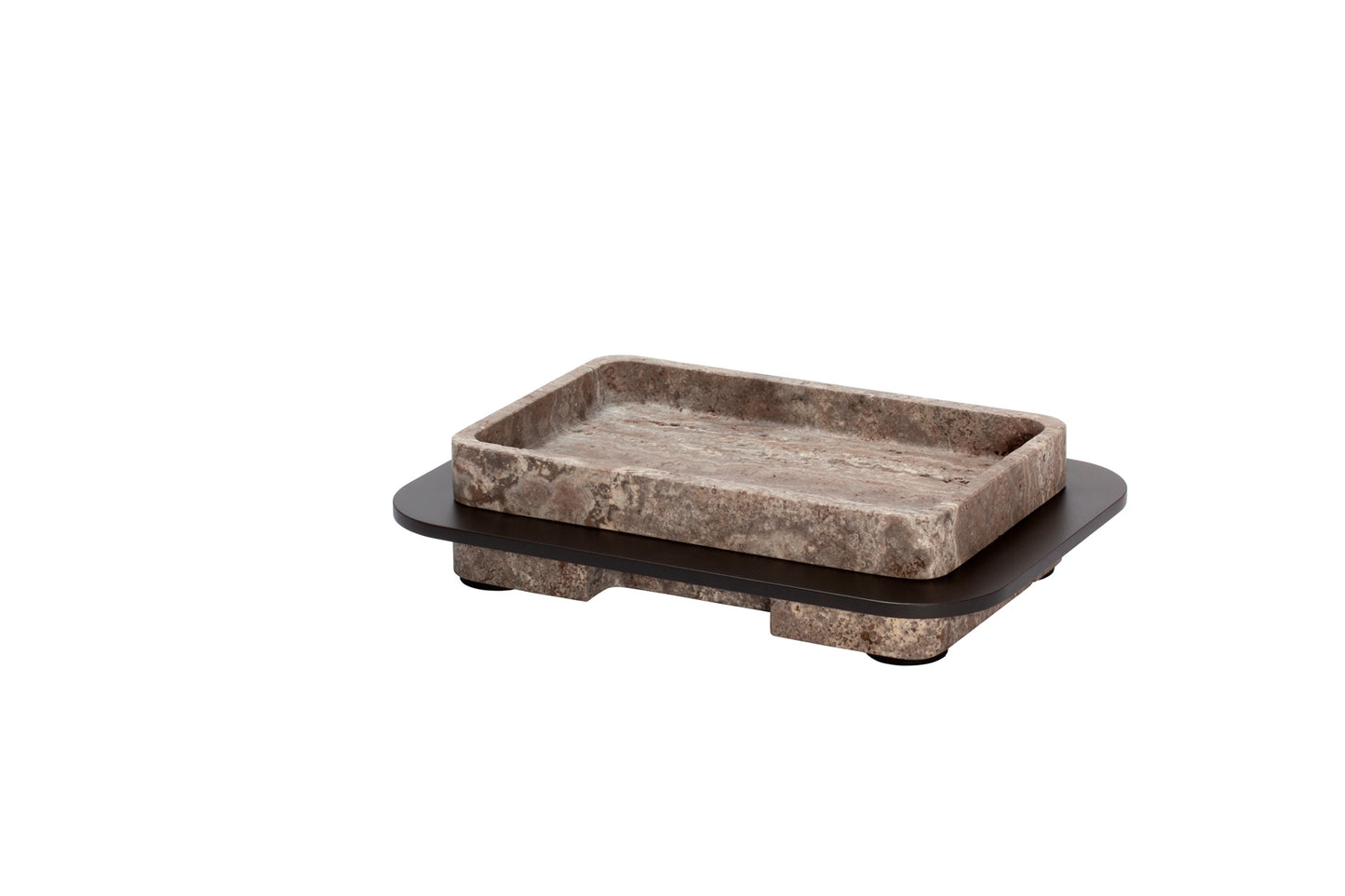 x Glenn Sestig Lloyd Tray: Travertine Marble w Burnished Bronze Frame, Rectangular