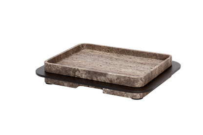 x Glenn Sestig Lloyd Tray: Travertine Marble w Burnished Bronze Frame, Rectangular