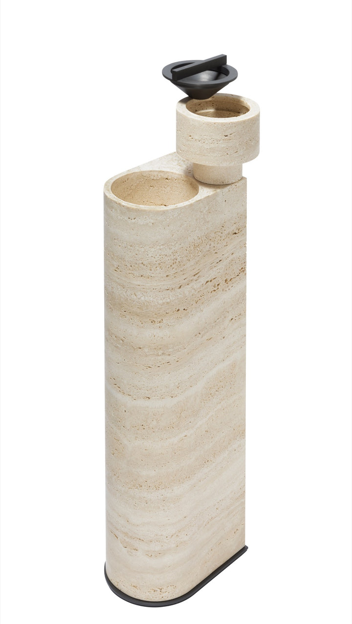 Giobagnara × Glenn Sestig | Nobble Marble Standing Ashtray: Travertine marble ashtray with brushed bronze details and removable container | Smoking / Standing Ashtrays | 2Jour Concierge, your luxury lifestyle shop | refined cigar lounges, contemporary interiors, and elegant outdoor settings