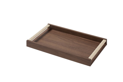 Riviere Dama | Rectangular Tray: Wood in ashwood or walnut with handwoven leather handles, available in three sizes, ideal for elegant serving and display | Serveware + Hospitality / Trays | 2Jour Concierge, your luxury lifestyle shop | luxury interiors, hospitality décor, elegant living, designer serveware, boutique hotels, refined lifestyle, yacht décor