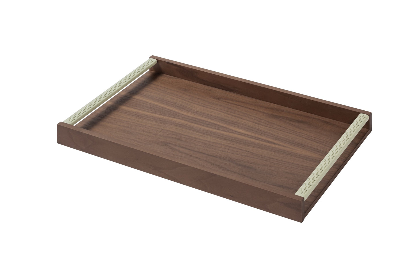 Riviere Dama | Rectangular Tray: Wood in ashwood or walnut with handwoven leather handles, available in three sizes, ideal for elegant serving and display | Serveware + Hospitality / Trays | 2Jour Concierge, your luxury lifestyle shop | luxury interiors, hospitality décor, elegant living, designer serveware, boutique hotels, refined lifestyle, yacht décor