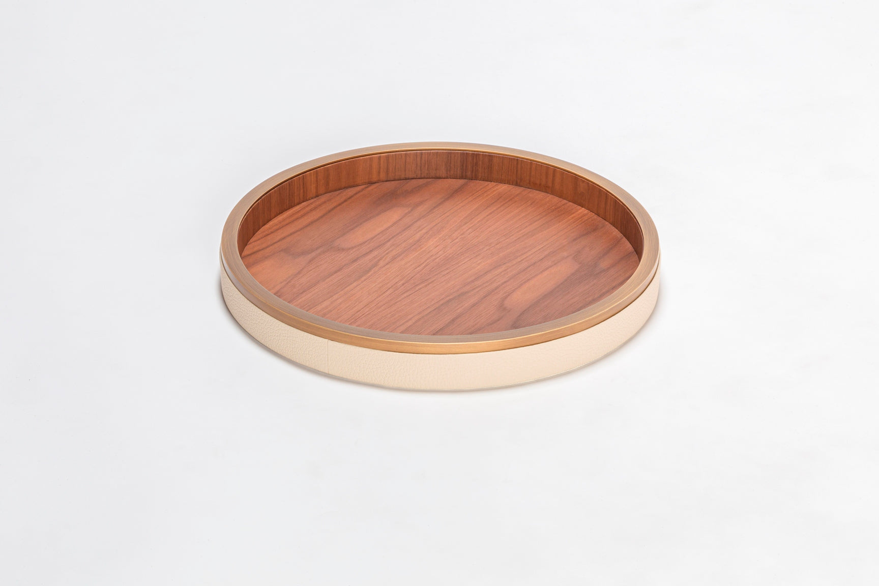 Riviere Dama Leather & Wood Round Tray | Partially Leather-Covered Wood Structure | Elegant and Functional Design | Perfect for Serving or Displaying Items | Explore Luxury Accessories at 2Jour Concierge, #1 luxury high-end gift & lifestyle shop