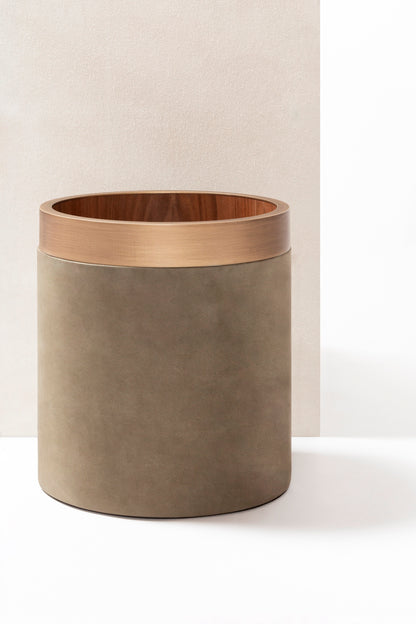 Dama Round Leather-Covered Wood Bin