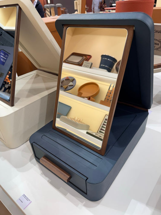Giobagnara | Glasses Box Pelle Frau®: Leather-covered box with mirror and drawers for eyewear storage | Accessories Storage | 2Jour Concierge | luxury glasses organisers