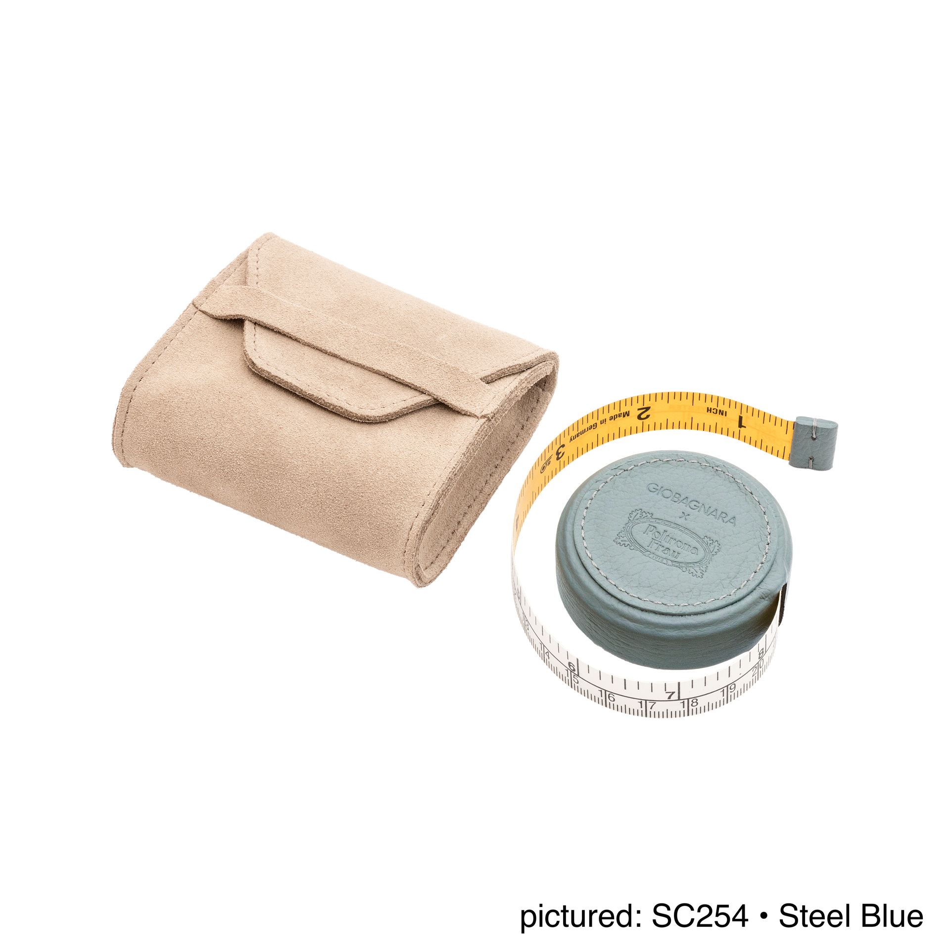 Giobagnara | Roller Tape Measure 3 m Pelle Frau®: Leather-covered measuring tool with suede pouch | Travel Accessories | 2Jour Concierge | luxury utility accessories