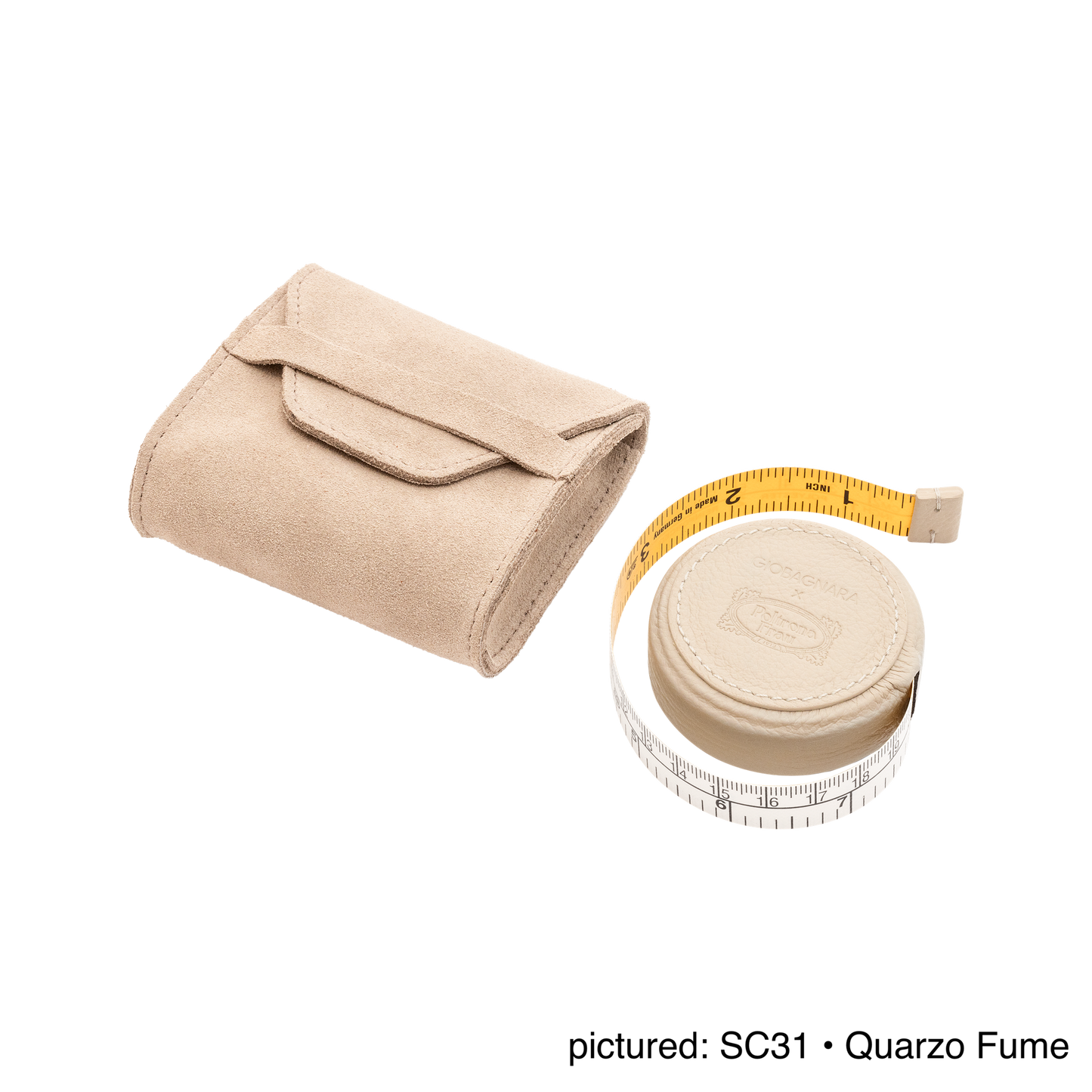 Giobagnara | Roller Tape Measure 3 m Pelle Frau®: Leather-covered measuring tool with suede pouch | Travel Accessories | 2Jour Concierge | luxury utility accessories
