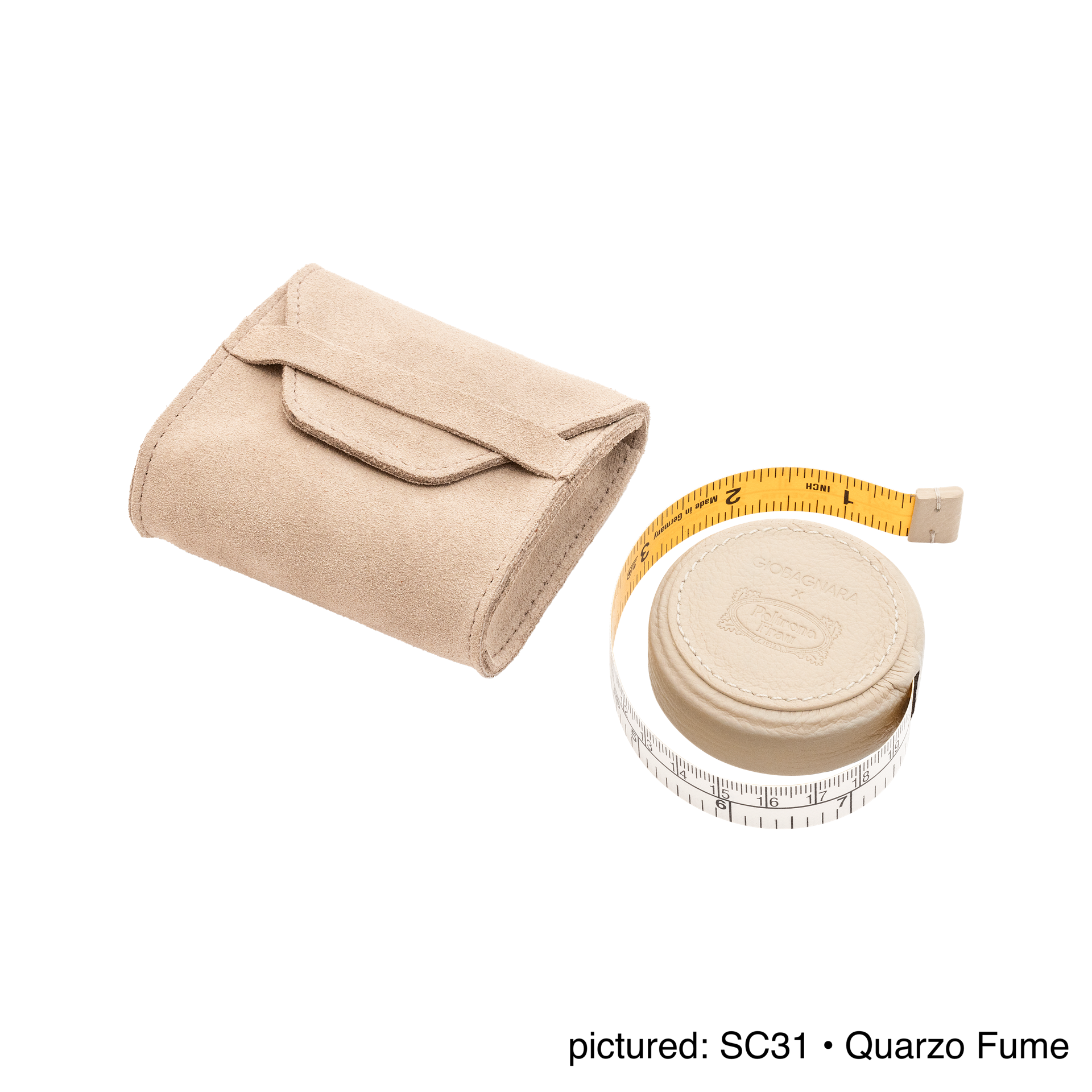 Giobagnara | Roller Tape Measure 3 m Pelle Frau®: Leather-covered measuring tool with suede pouch | Travel Accessories | 2Jour Concierge | luxury utility accessories