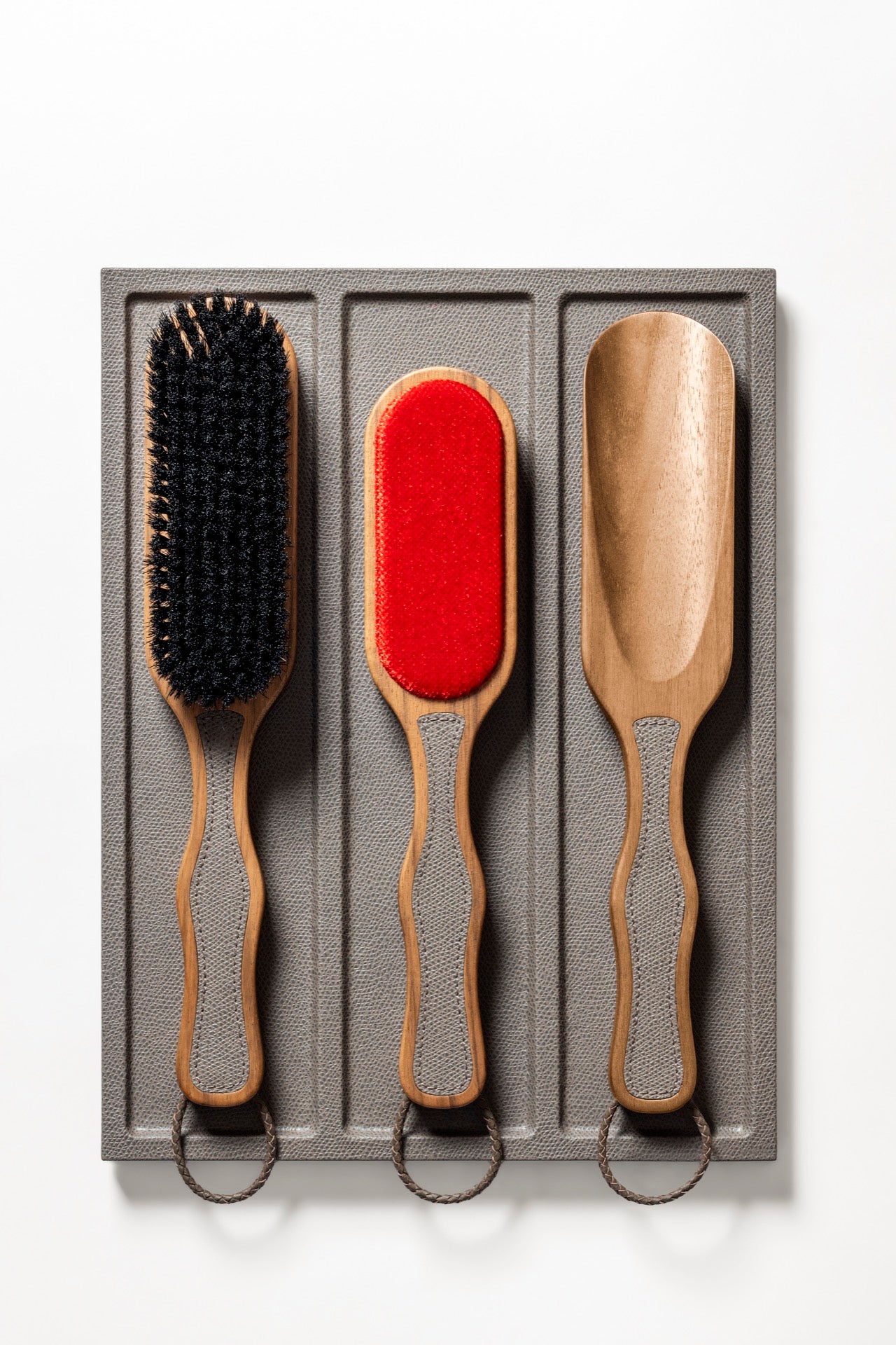 Poise Leather and Wood Clothes Care Set with Tray