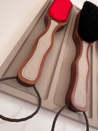 Poise Leather and Wood Clothes Care Set with Tray