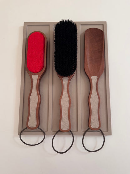 Poise Leather and Wood Clothes Care Set with Tray