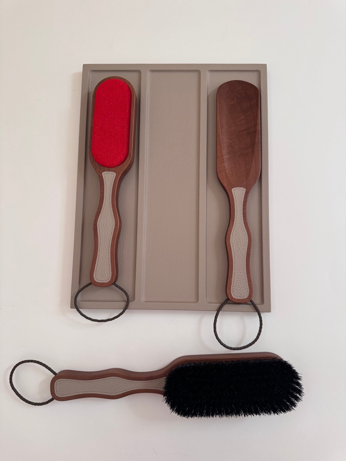 Poise Leather and Wood Clothes Care Set with Tray