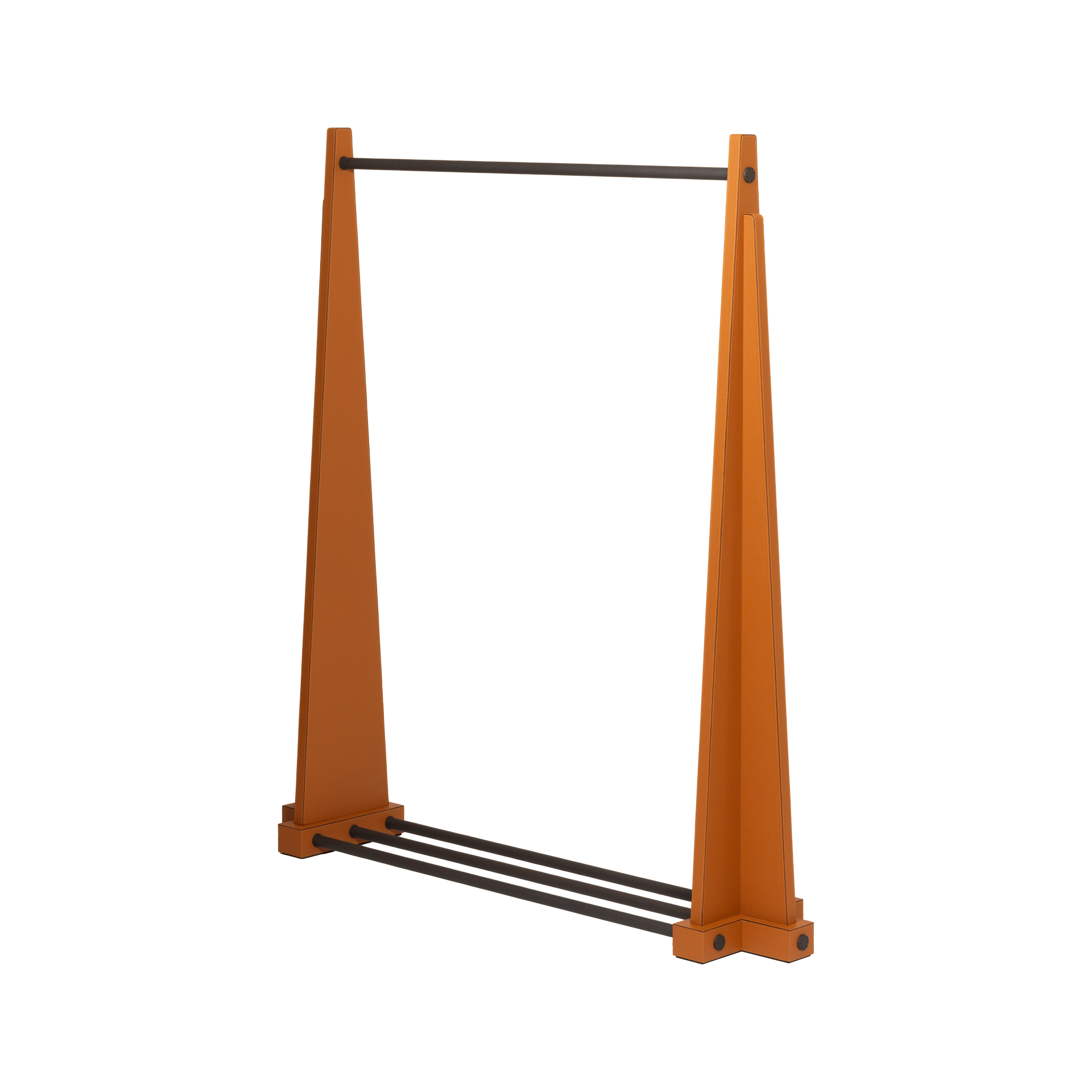 Giobagnara | Edoardo Clothes Rack: Leather-covered wood clothes rack with metal hanging bar | Serveware + Hospitality / Clothes Valets | 2Jour Concierge, your luxury lifestyle shop | premium garment storage for expensive interiors, dressing rooms, hospitality suites, and refined retail spaces