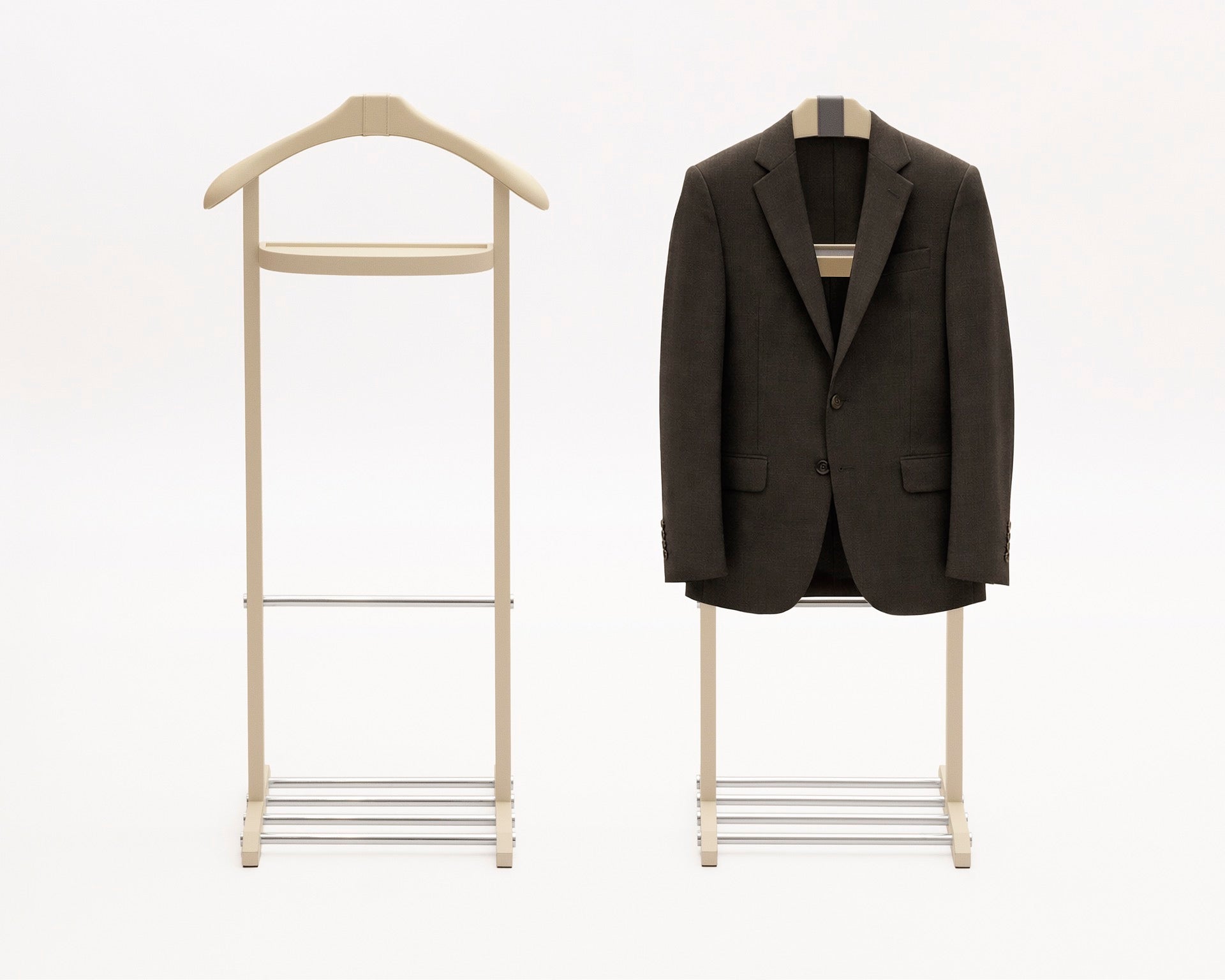 Giobagnara | Edoardo Clothes Valet N°2: Leather-covered valet stand with tray and hanger | Furniture / Valets | 2Jour Concierge, your luxury lifestyle shop | premium dressing accessories for refined interiors, bedrooms, and hospitality environments