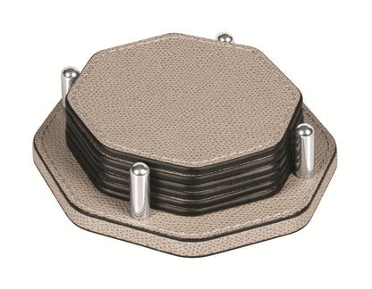 Giobagnara David Coaster Holder with 6 Tao Coasters | Leather-covered wood structure designed to hold 6 Tao coasters | Tao Coasters feature an all-leather structure, semi-flexible and waterproof | Elegant and functional set | Home Decor and Serveware | 2Jour Concierge, your luxury lifestyle shop