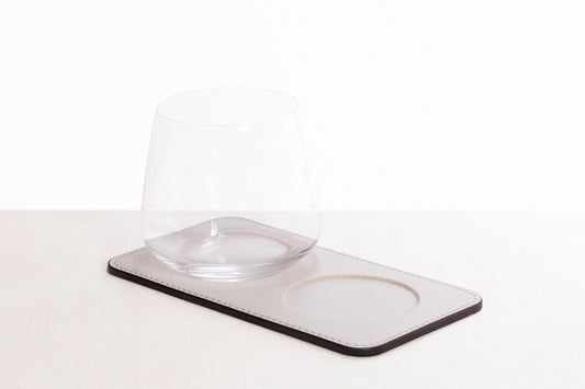Giobagnara Double Glass Coaster with 2 Debossed Spaces | All-leather structure designed to host two glasses | Semi-flexible and waterproof | Stylish and practical for organized entertaining | Home Decor and Serveware | 2Jour Concierge, your luxury lifestyle shop