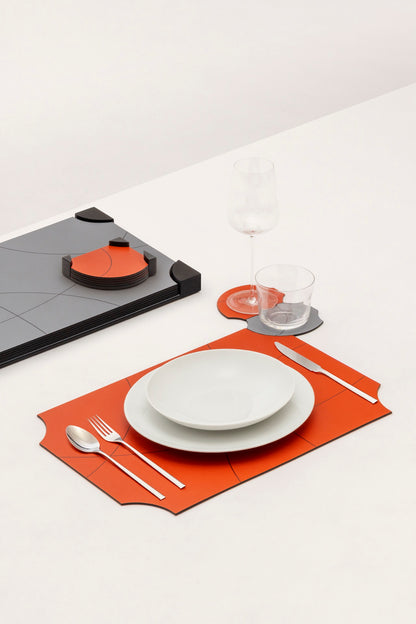 Giobagnara | Margo Placemat Set: Calfskin placemats with Corian® holder and graphic composition | Serveware + Hospitality / Placemats & Underplates | 2Jour Concierge, your luxury lifestyle shop | premium table settings for luxury interiors, dining environments, and hospitality concepts