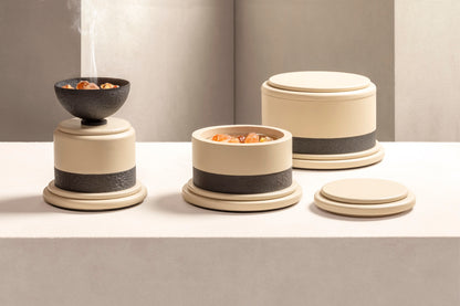 Giobagnara | Dune Makhara Incense Burner: Leather-covered incense burner with hammered metal bowl | Decor / Vases + Candle Holders | 2Jour Concierge, your luxury lifestyle shop | luxury decorative ritual objects, premium incense accessories for expensive interiors, meditation spaces, and curated living environments