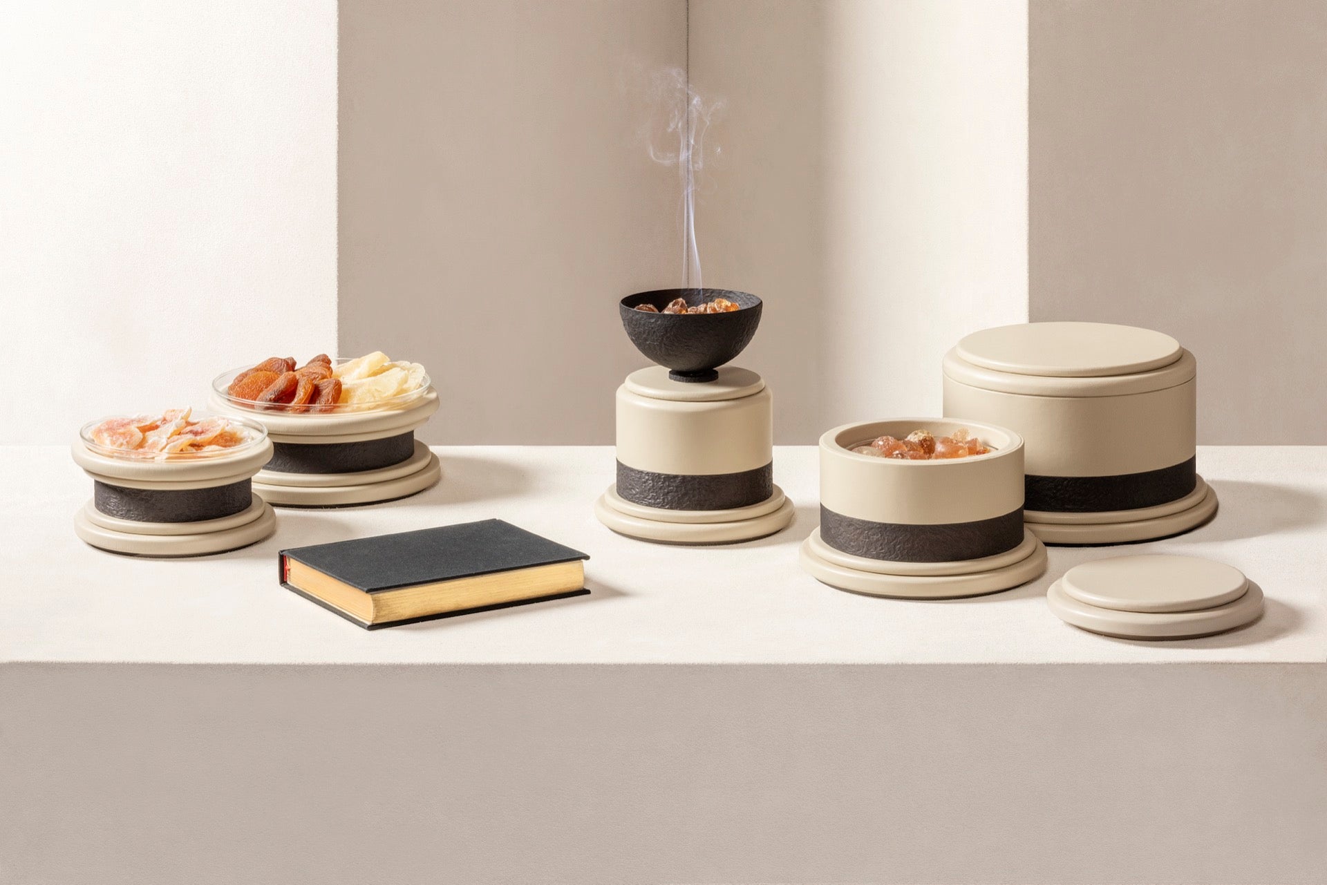 Giobagnara | Dune Makhara Incense Burner: Leather-covered incense burner with hammered metal bowl | Decor / Vases + Candle Holders | 2Jour Concierge, your luxury lifestyle shop | luxury decorative ritual objects, premium incense accessories for expensive interiors, meditation spaces, and curated living environments