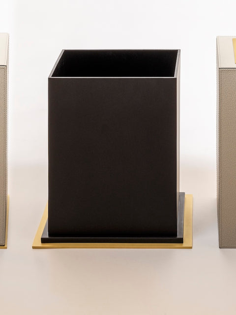 Giobagnara Firenze | Double Wall Bin: Leather with metal base, removable inner container and smooth finish, with non-slip waterproof rubber base | Office + Tech / Bins | 2Jour Concierge, your luxury lifestyle shop | luxury interiors, hospitality décor, elegant living, designer home accessories, boutique hotels, refined lifestyle, yacht décor, office décor, executive interiors