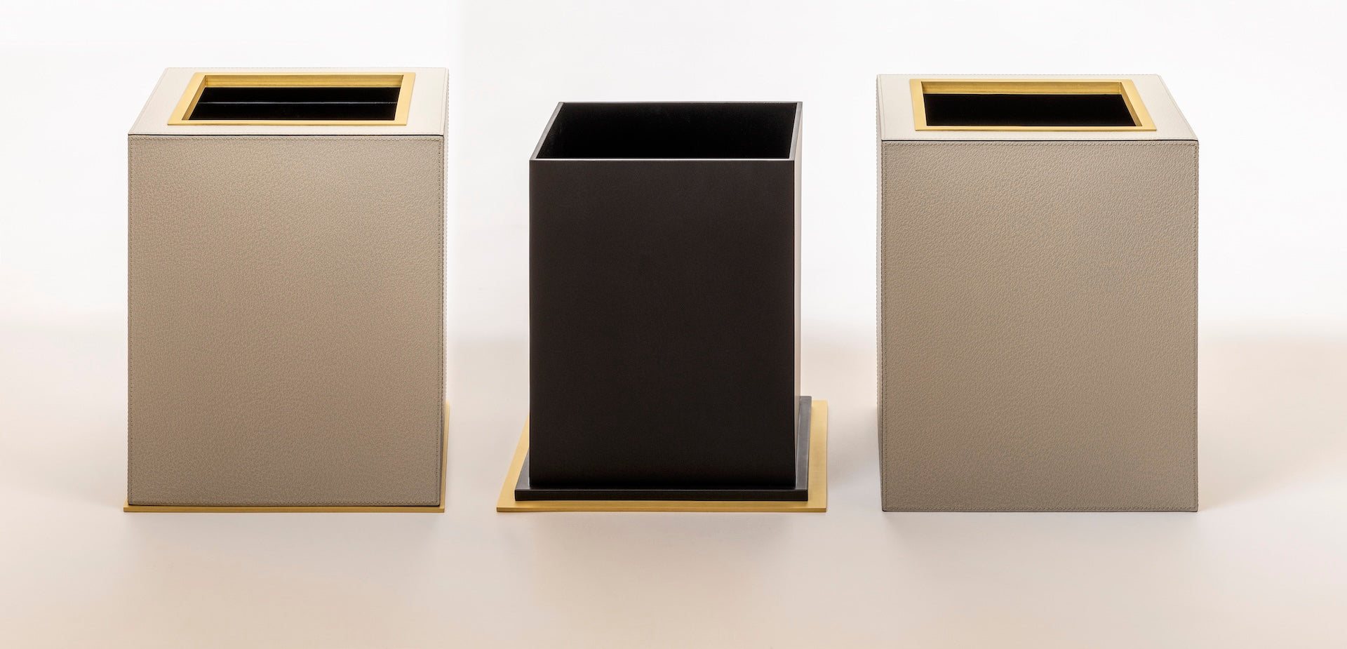 Giobagnara Firenze | Double Wall Bin: Leather with metal base, removable inner container and smooth finish, with non-slip waterproof rubber base | Office + Tech / Bins | 2Jour Concierge, your luxury lifestyle shop | luxury interiors, hospitality décor, elegant living, designer home accessories, boutique hotels, refined lifestyle, yacht décor, office décor, executive interiors