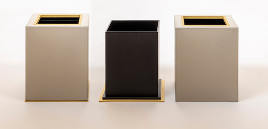 Giobagnara Firenze | Double Wall Bin: Leather with metal base, removable inner container and smooth finish, with non-slip waterproof rubber base | Office + Tech / Bins | 2Jour Concierge, your luxury lifestyle shop | luxury interiors, hospitality décor, elegant living, designer home accessories, boutique hotels, refined lifestyle, yacht décor, office décor, executive interiors