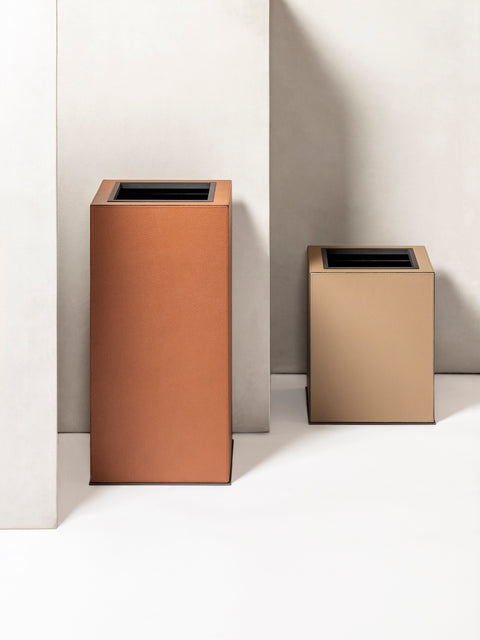 Giobagnara Firenze | Double Wall Bin: Leather with metal base, removable inner container and smooth finish, with non-slip waterproof rubber base | Office + Tech / Bins | 2Jour Concierge, your luxury lifestyle shop | luxury interiors, hospitality décor, elegant living, designer home accessories, boutique hotels, refined lifestyle, yacht décor, office décor, executive interiors
