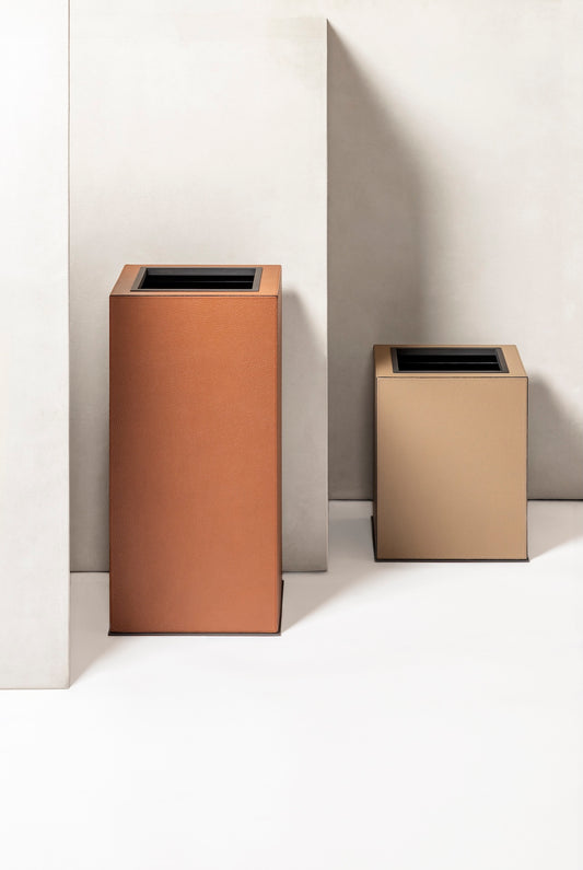 Giobagnara Firenze | Double Wall Bin: Leather with metal base, removable inner container and smooth finish, with non-slip waterproof rubber base | Office + Tech / Bins | 2Jour Concierge, your luxury lifestyle shop | luxury interiors, hospitality décor, elegant living, designer home accessories, boutique hotels, refined lifestyle, yacht décor, office décor, executive interiors