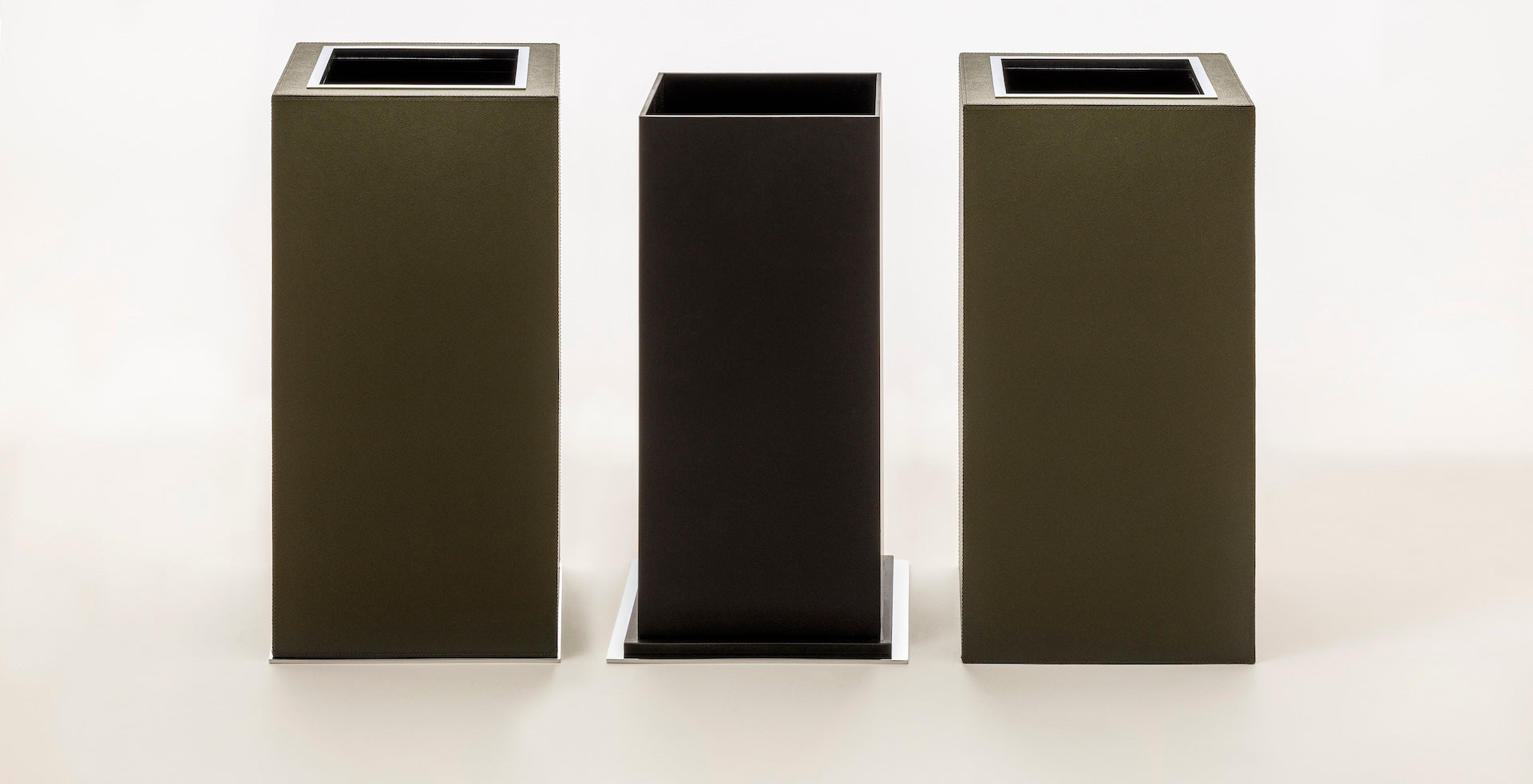 Giobagnara Firenze | Double Wall Bin: Leather with metal base, removable inner container and smooth finish, with non-slip waterproof rubber base | Office + Tech / Bins | 2Jour Concierge, your luxury lifestyle shop | luxury interiors, hospitality décor, elegant living, designer home accessories, boutique hotels, refined lifestyle, yacht décor, office décor, executive interiors