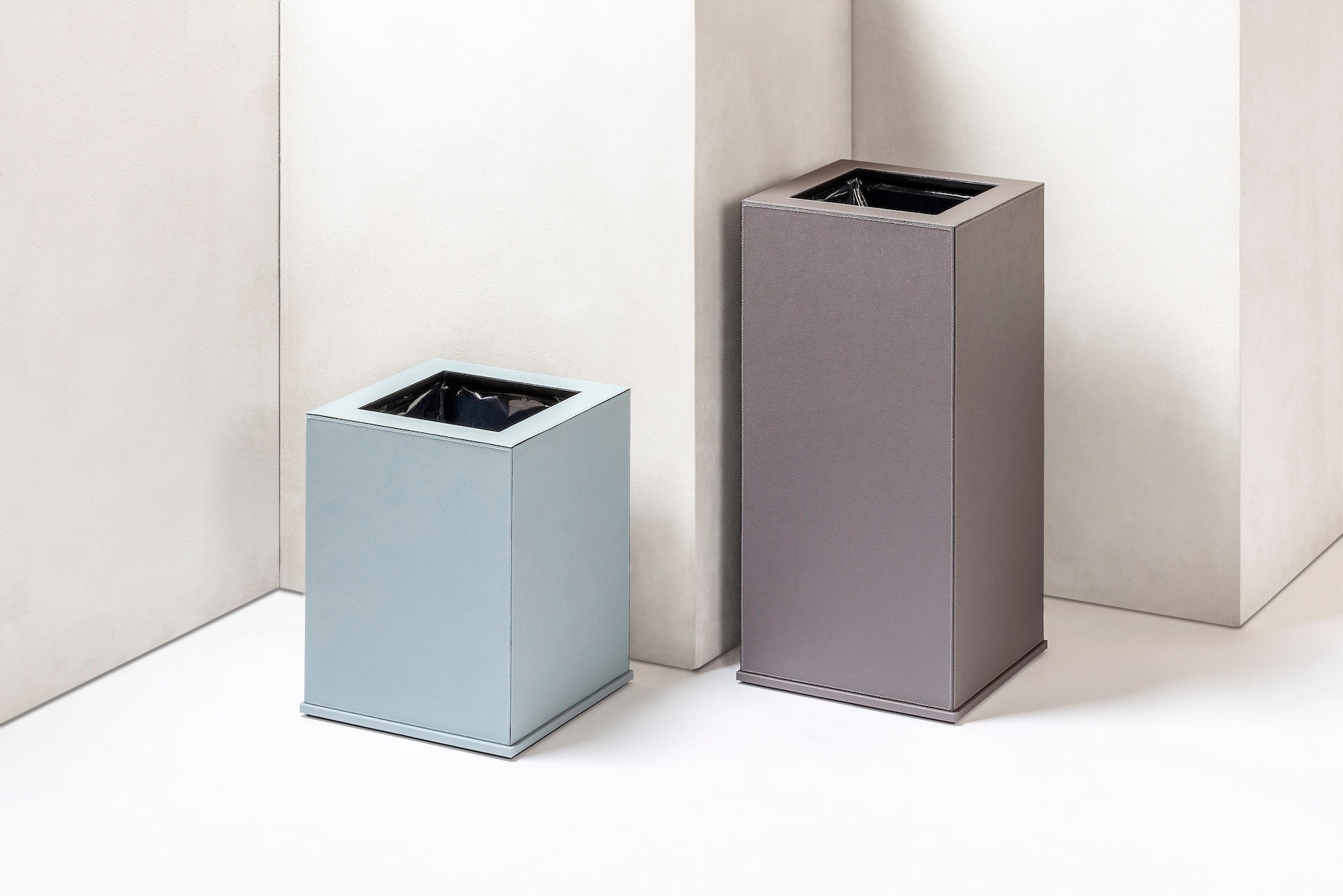 Giobagnara Firenze | Double Wall Bin: Leather with removable inner container and smooth finish, with non-slip waterproof rubber base | Office + Tech / Bins | 2Jour Concierge, your luxury lifestyle shop | luxury interiors, hospitality décor, elegant living, designer home accessories, boutique hotels, refined lifestyle, yacht décor, office décor, executive interiors