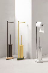 Positano Marble & Brass Freestanding Toilet Brush and Paper Holder