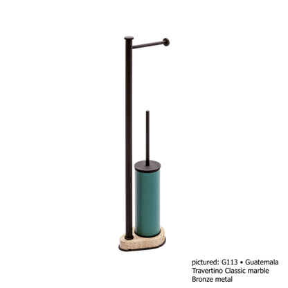 Giobagnara | Positano Freestanding Toilet Brush and Paper Holder: Integrated toilet brush and paper holder in leather, marble, or leather and marble | The Bathroom | 2Jour Concierge, your luxury lifestyle shop | luxury toilet brush holder, Giobagnara Positano, freestanding bathroom accessories, Italian designer bathroom
