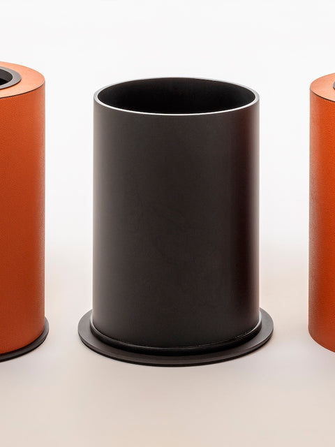 Giobagnara Positano | Double Wall Bin: Leather with metal base, removable inner container and smooth finish, with non-slip waterproof rubber base | Office + Tech / Bins | 2Jour Concierge, your luxury lifestyle shop | luxury interiors, hospitality décor, elegant living, designer home accessories, boutique hotels, refined lifestyle, yacht décor, office décor, executive interiors