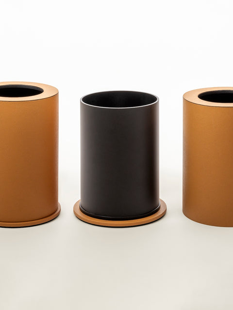 Giobagnara Positano | Double Wall Bin: Leather with removable inner container and smooth finish, with non-slip waterproof rubber base | Office + Tech / Bins | 2Jour Concierge, your luxury lifestyle shop | luxury interiors, hospitality décor, elegant living, designer home accessories, boutique hotels, refined lifestyle, yacht décor, office décor, executive interiors