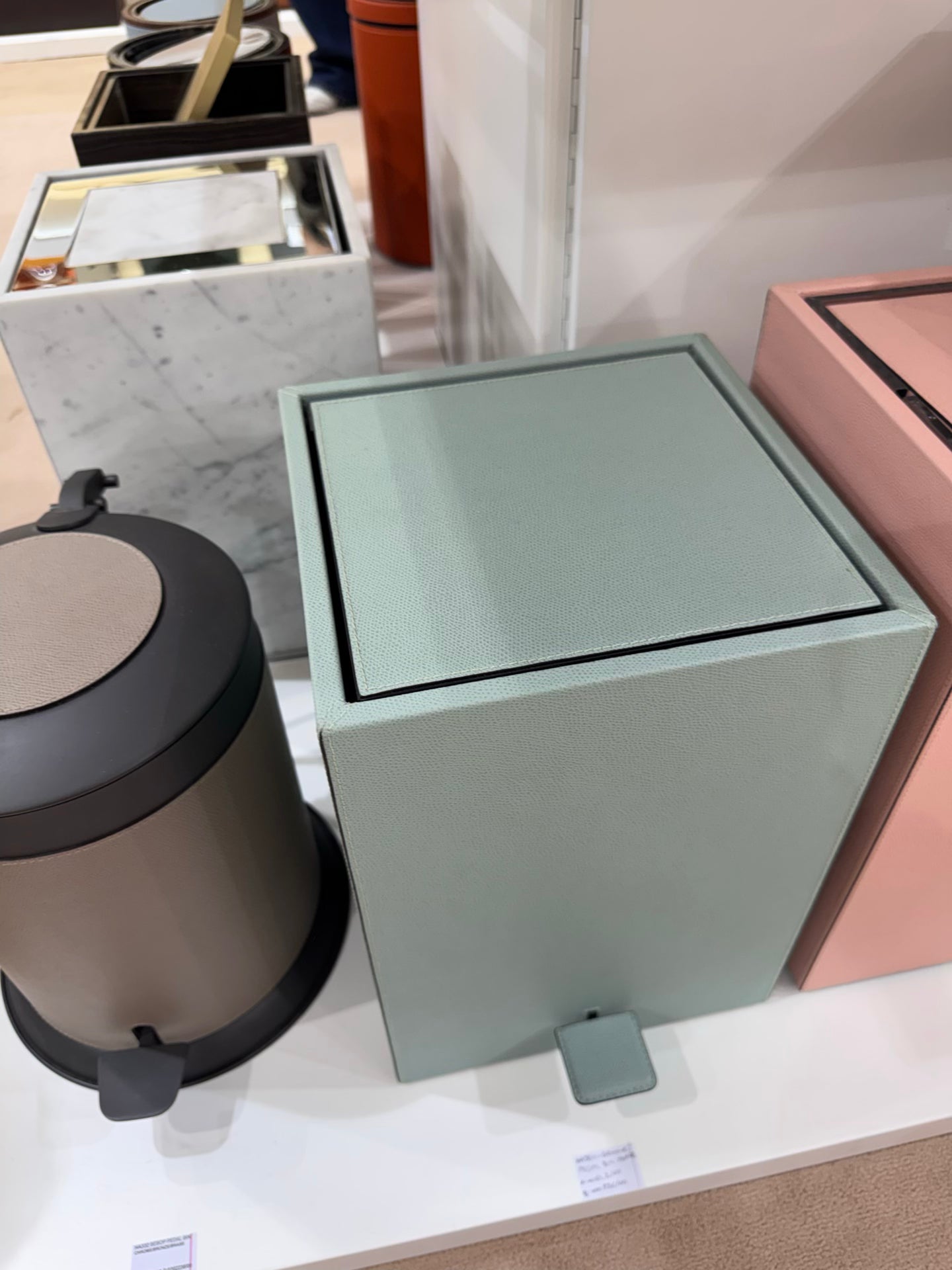 Groove Leather-Covered Wood Pedal Bin, Square