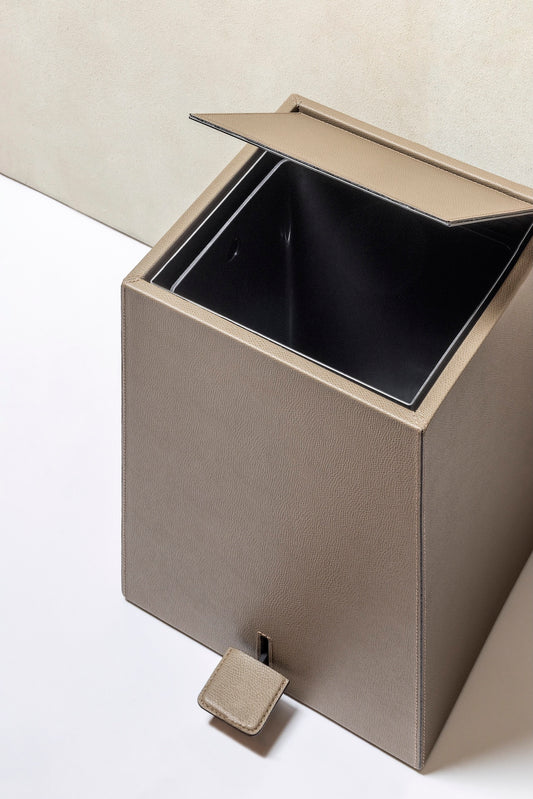 Groove Leather-Covered Wood Pedal Bin, Square