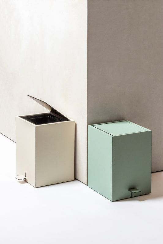 Groove Leather-Covered Wood Pedal Bin, Square