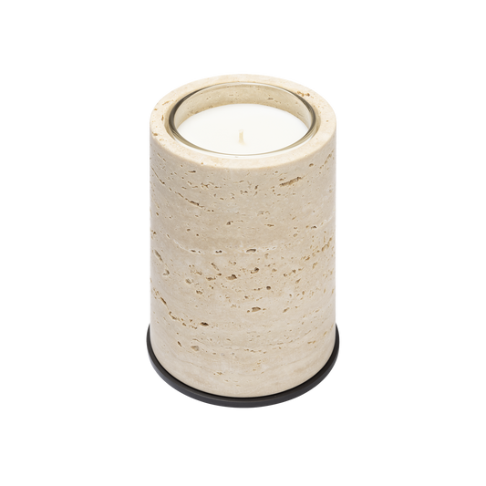 Giobagnara Positano | Candle Holder: Marble with metal base and smooth finish, with removable wax candle insert | Decor / Vases & Candle Holders | 2Jour Concierge, your luxury lifestyle shop | luxury interiors, hospitality décor, elegant living, designer home accessories, boutique hotels, refined lifestyle, yacht décor