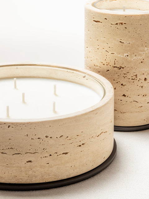 Giobagnara Positano | Candle Holder: Marble with metal base and smooth finish, with removable wax candle insert | Decor / Vases & Candle Holders | 2Jour Concierge, your luxury lifestyle shop | luxury interiors, hospitality décor, elegant living, designer home accessories, boutique hotels, refined lifestyle, yacht décor