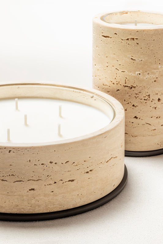 Giobagnara Positano | Candle Holder: Marble with metal base and smooth finish, with removable wax candle insert | Decor / Vases & Candle Holders | 2Jour Concierge, your luxury lifestyle shop | luxury interiors, hospitality décor, elegant living, designer home accessories, boutique hotels, refined lifestyle, yacht décor
