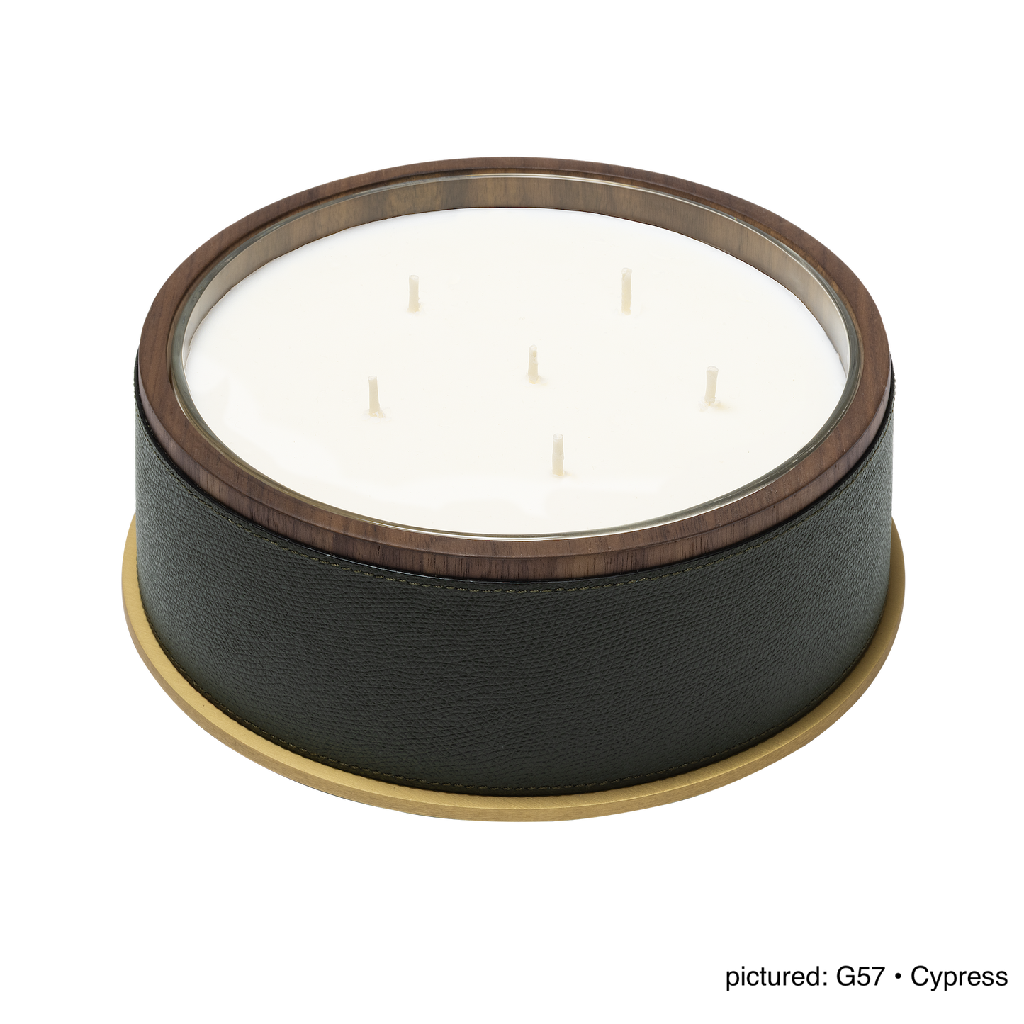 Giobagnara Positano | Candle Holder: Leather with walnut wood trim and metal base, smooth finish, with removable wax candle insert | Decor / Vases & Candle Holders | 2Jour Concierge, your luxury lifestyle shop | luxury interiors, hospitality décor, elegant living, designer home accessories, boutique hotels, refined lifestyle, yacht décor
