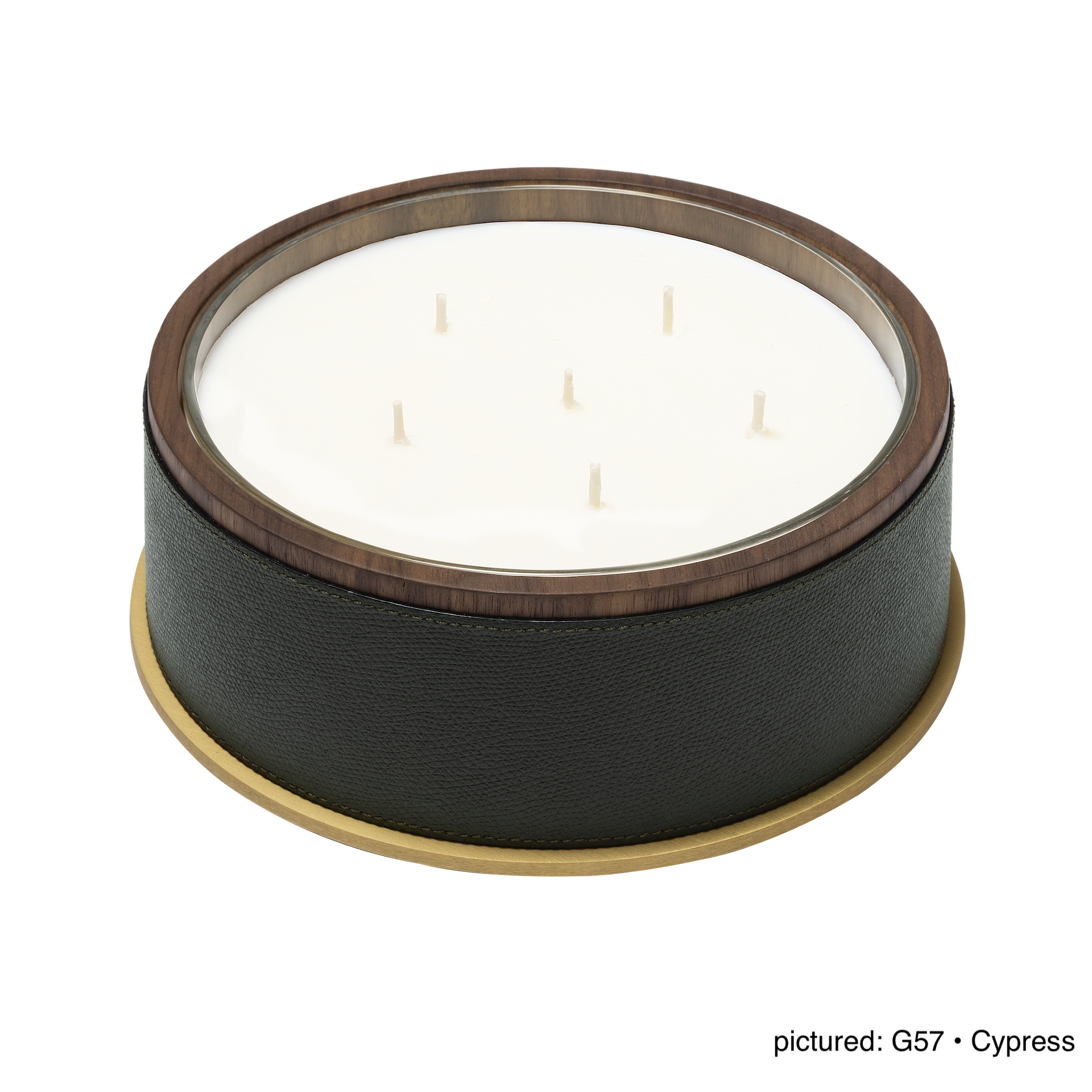 Giobagnara Positano | Candle Holder: Leather with walnut wood trim and metal base, smooth finish, with removable wax candle insert | Decor / Vases & Candle Holders | 2Jour Concierge, your luxury lifestyle shop | luxury interiors, hospitality décor, elegant living, designer home accessories, boutique hotels, refined lifestyle, yacht décor